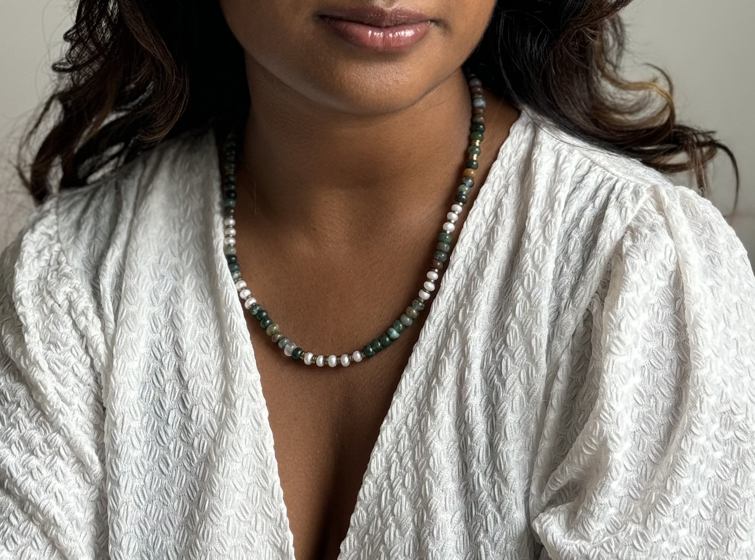 COLLIER ATHÉNA AGATE INDIENNE PERLES D'EAU DOUCE