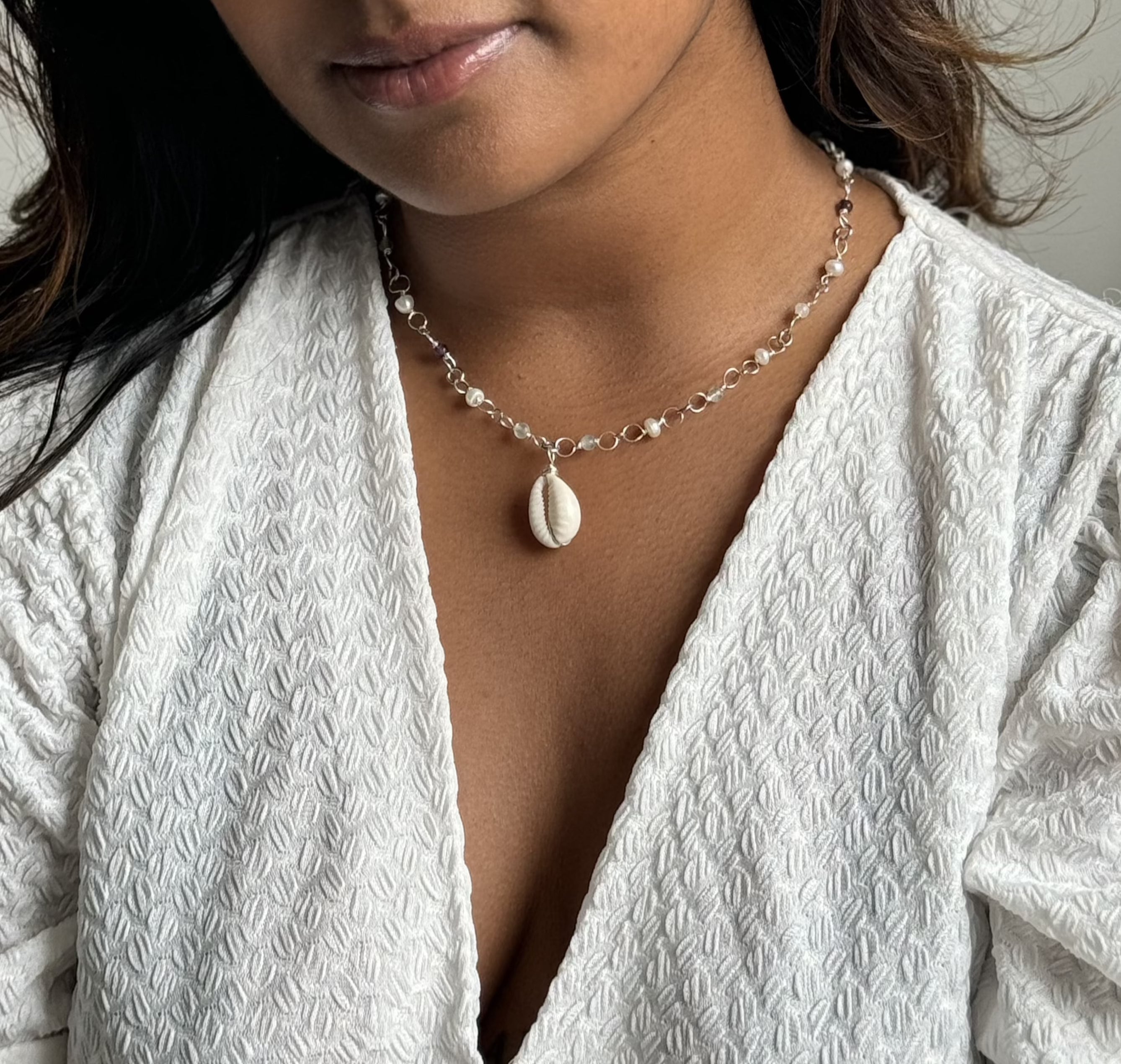 COLLIER AMPHITRITE PERLES D'EAU DOUCE PIERRES NATURELLES AU CHOIX