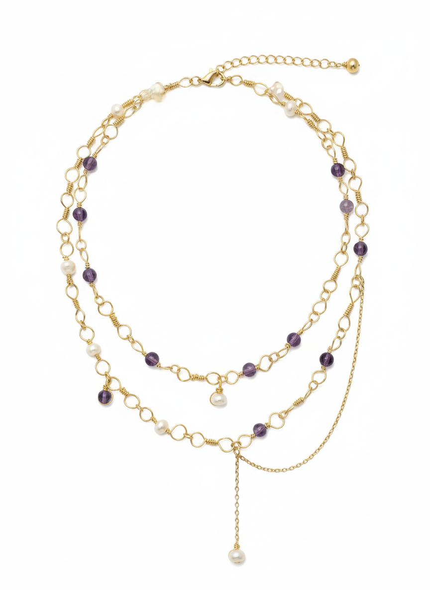 COLLIER HÉDONÉ AMÉTHYSTE PERLE D'EAU DOUCE