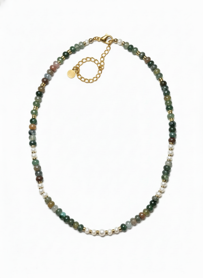 COLLIER ATHÉNA AGATE INDIENNE PERLES D'EAU DOUCE