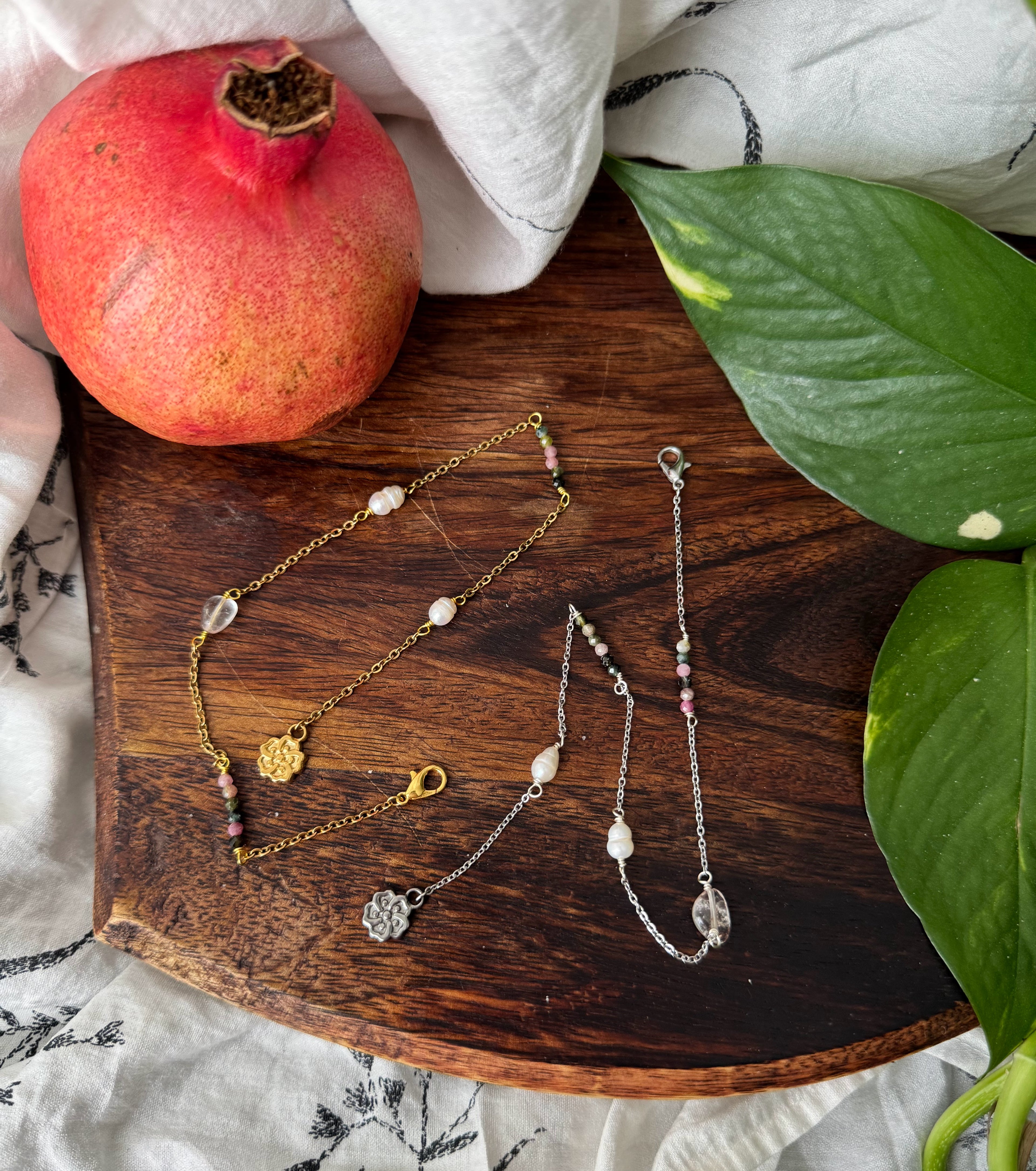 BIJOU DE CHEVEUX ENNA TOURMALINE QUARTZ RUTILE PERLES D'EAU DOUCE