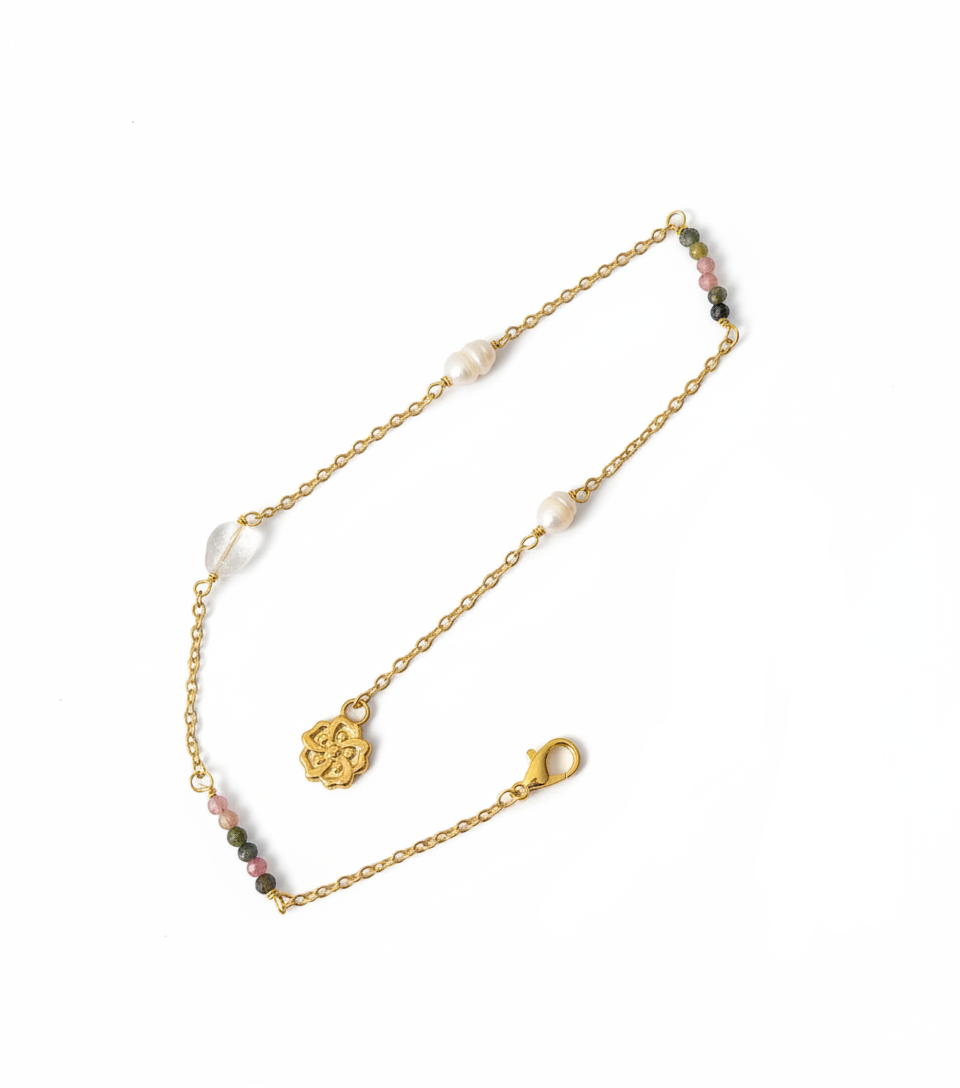 BIJOU DE CHEVEUX ENNA TOURMALINE QUARTZ RUTILE PERLES D'EAU DOUCE