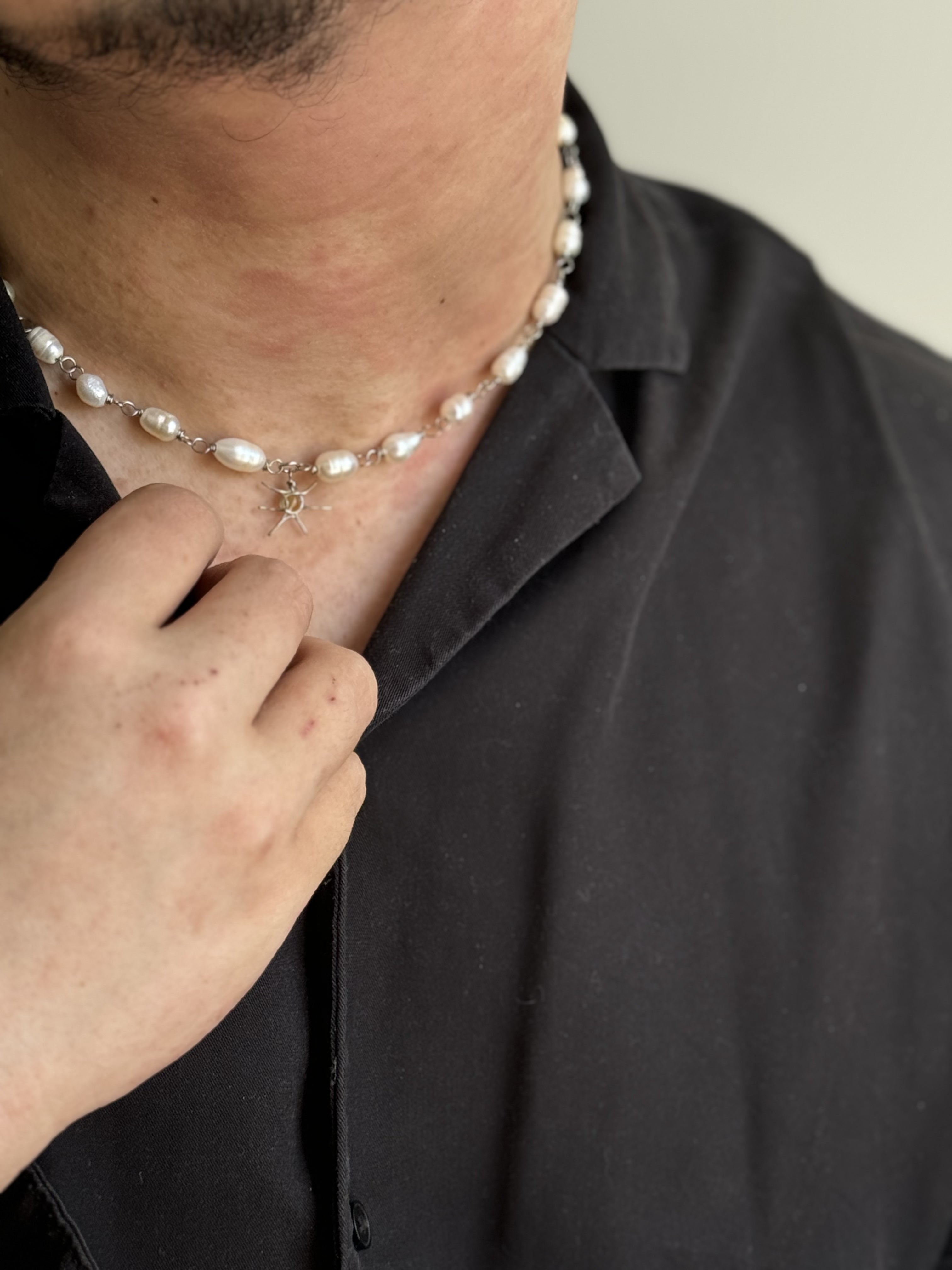 COLLIER APOLLON PERLES D'EAU DOUCE PENDENTIF SOLEIL PIERRES NATURELLES AU CHOIX