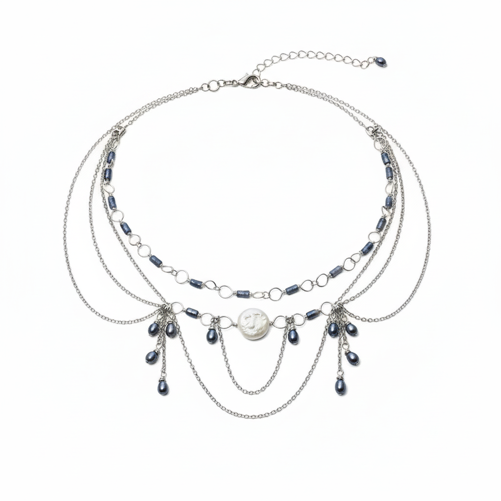 COLLIER LIGEIA SODALITE ET PERLES D'EAU DOUCE AAA